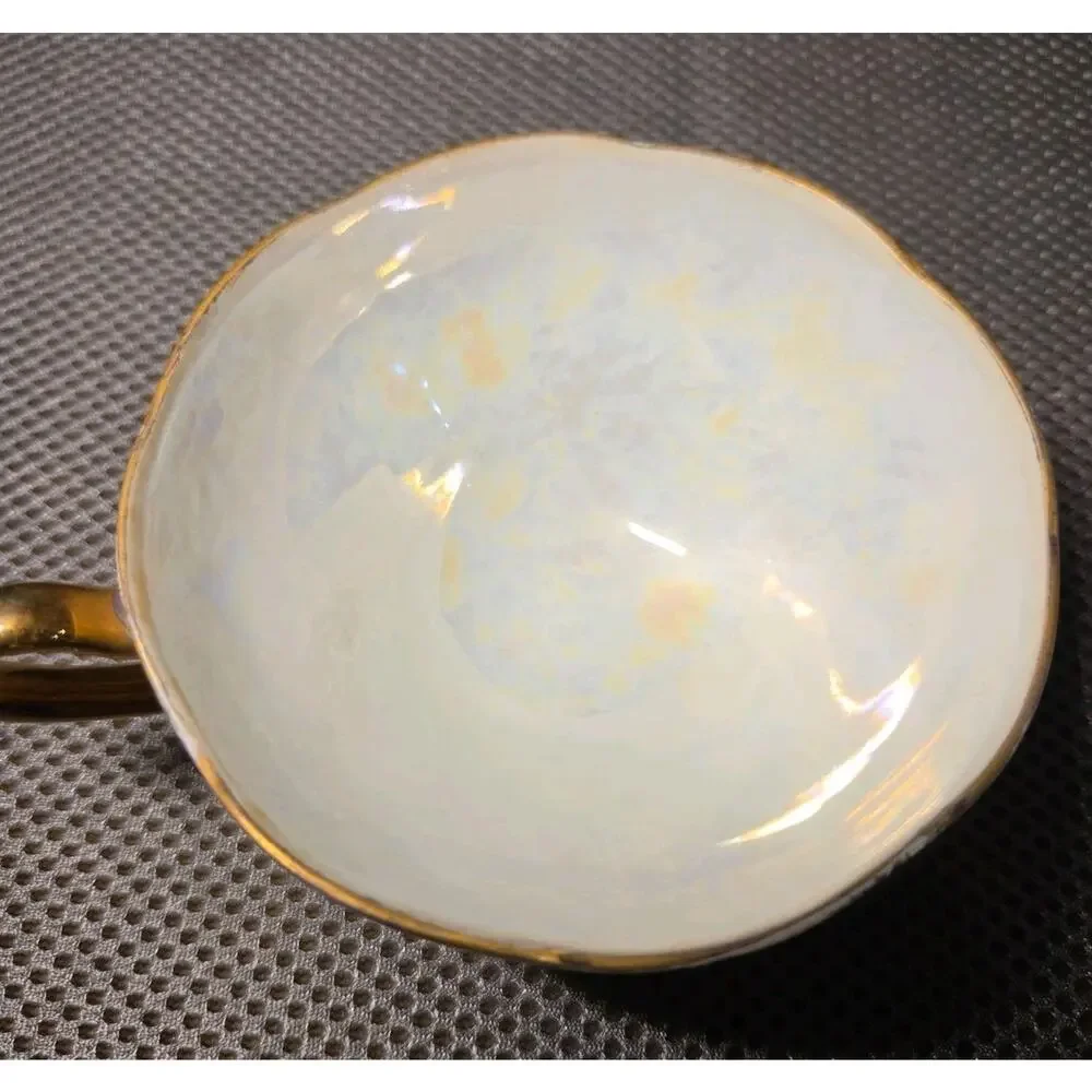 vintage Japanese lusterware porcelain teacup and saucer set Lace Design